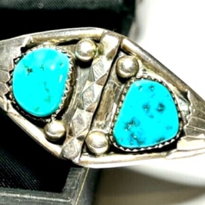 Vintage Handmade Sterling Silver Signed Navajo Turquoise Cuff Bracelet, Ladies or Girls