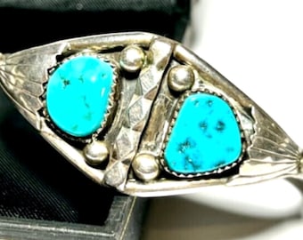Vintage handgemachte Sterling Silber signiert Navajo Türkis Manschette Armband, Damen oder Mädchen
