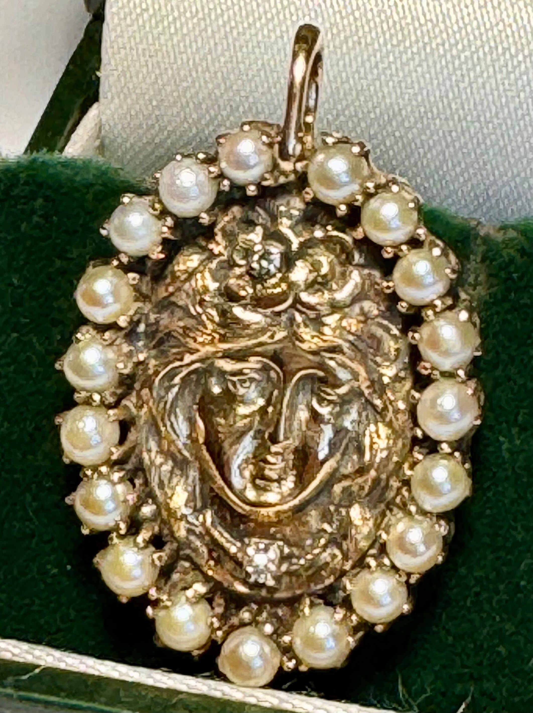 Art Nouveau 14K Yellow Gold Lady Pendant With Diamonds and Pearls - Etsy