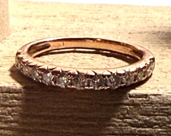 Gorgeous 14K Rose Gold Hearts & Diamonds Half Eternity Band Ring, Size 5.25