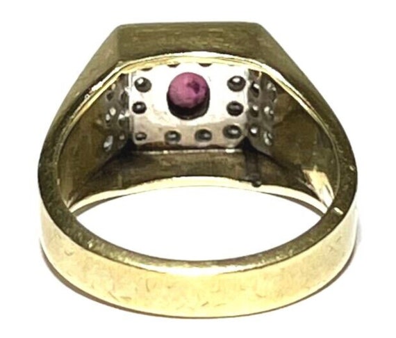 Bague Vintage Style 'Tank' En Or Jaune 14K Avec Rubis Et Diamants - 7 Grammes - Taille 7.25