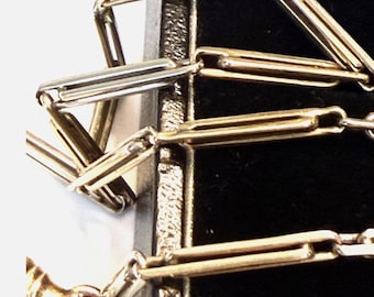 Vintage Art Deco Era 14K White & Yellow Gold Alternating Link Watch Chain, 13" Long