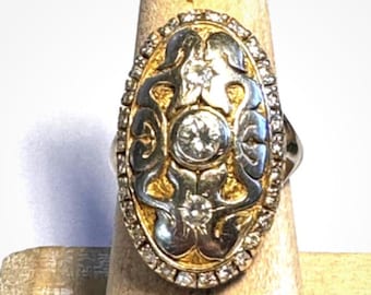 Gorgeous and Rare 14K Gold HANDMADE Custom OOAK Diamond Ring, Sinuous, Nouveau Era? Both Sides!