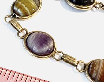 Wonderful Vintage Estate Egyptian Scarab 14K Gold Bracelet, Linked, Gemstone, 7.8" and Excellent!