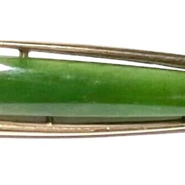Atomic Age 9K Gold Nephrite Jade Pin or Brooch, SALE!