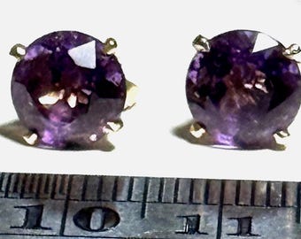 Vintage 14K Yellow Gold 4 Carat Amethyst Stud Earrings, Gorgeous!