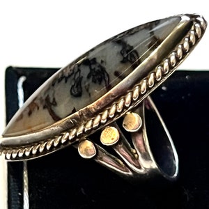 Vintage Handmade Custom Sterling Dendritic Agate Ring, Statement, Collectible