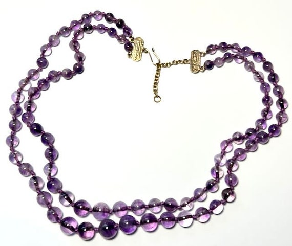 Beautiful 10K Double Strand of Natural Amethyst B… - image 2