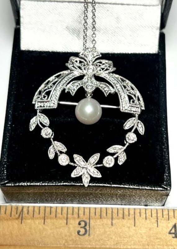 Gorgeous Edwardian 18K White Gold Diamond Pendant 