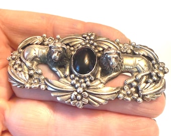 Lorenzo Secatero Double Lions Sterling Silver HEAVY Brooch, 36 Grams, Compelling and Bold!