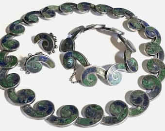 Los Castillo Azteca Mosaic Mexican Sterling Silver Jewelry Set