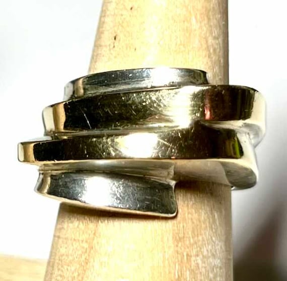 Outstanding Structural Art Deco Silver Vermeil Ri… - image 1