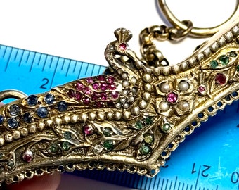 Rare Antique Silver Gilt Purse Frame with Gemstones, Sapphires, Pearls, +