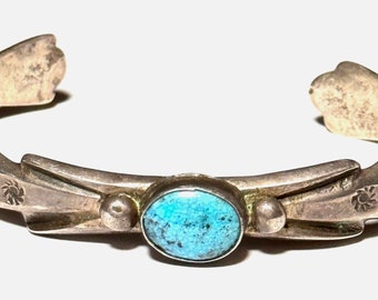 Betty Rose Billie Signed Navajo Silver Turquoise Cuff Bracelet, Unisex, Larger Wrist