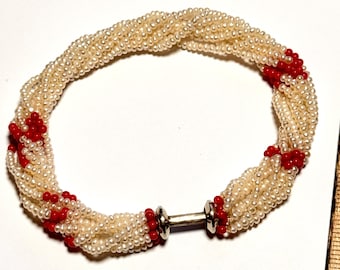 Louis Rigollet Signed Rare Clasp Deco Era Coral and Pearl Bracelet