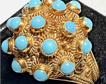 FABULOUS 19.2K Portuguese Poison Ring, Exceptional Condition with Turquoise, Mystic!
