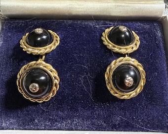 Exceptional High Quality 18K Gold Onyx Double Faced Chain Link Cuff Links, Substantial!