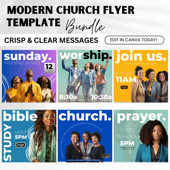 Church Flyer Template Bundle Modern Canva Design (Digital Download), Women & Men Conference Worship Service church pastor Anniversary