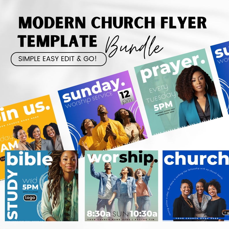 Christian Flyer, Church Flyer, Ministry Flyer, Church Social media, CANVA template bundle. Women & Men Conferences, Sunday Service, Prayer Conference, Special Event Services, Sunday Service, Holy Convocation, Church Anniversary, Pastor Appreciation