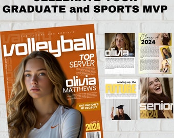 Volleyball Graduation Magazine Template: DIY Senior Invite (Digital Download) | graduation magazine, graduation party, invite