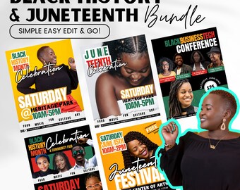 Juneteenth Black History-flyermallpaket (redigerbar i Canva) Gemenskapsmässa, Juneteenth-flyer, kyrkokonferens, kulturevenemang, MLK-dagen