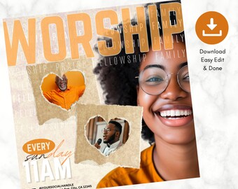Flyer DIY pour le culte religieux : modèle Canva (téléchargement numérique) | Flyer du dimanche Modèles d'église anniversaire des pasteurs dimanche de Pâques