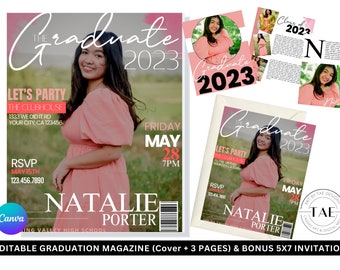 Editable Graduation Magazine Cover Template: DIY Invitation (Digital Download)