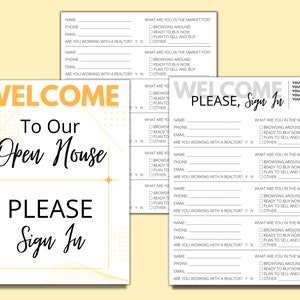 Open huis aanmeldingsblad Aangepaste PDF&#39;s, welkomstborden | Marketingsjablonen voor makelaars, bewerkbare formulieren voor makelaars in Canva