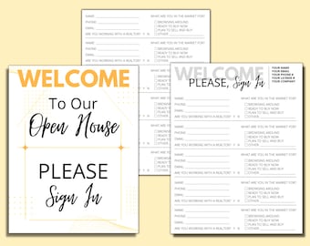 Open House Sign In Sheet Custom PDFs, Welcome Signs | Real Estate Agent Marketing Templates, Realtor Editable Forms in Canva