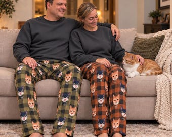 Personalized Pet Photo Pajama, Custom Dog & Cat Portrait PJs, Family Matching Loungewear