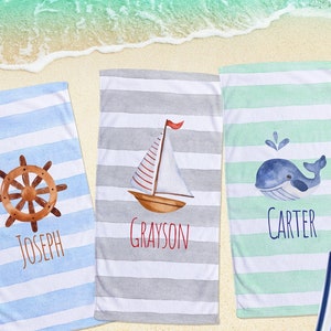 Sea Watercolor Large Personalized Beach Towel Personalized Name Bath Towel Custom Towel Beach Towel With Name Outside Birthday Vacation Gift