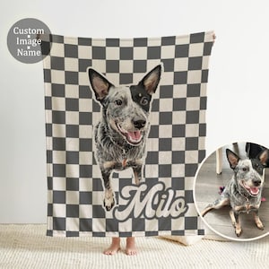 Custom Checker Pet Blanket Using Pet Photo + Name Custom Dog Blanket Personalized Dog or Cat Picture Blanket Pet Photo Blanket Dog Dad Gift,