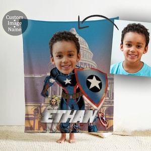 Kids Superhero Blanket, Personalized Kids Blanket, Custom Blanket For Boys, Captain America Blanket