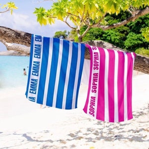 Classic Stripe Personalized Beach Towel Personalized Name Bath Towel Custom Pool Towel Beach Towel With Name Outside Birthday Vacation Gift