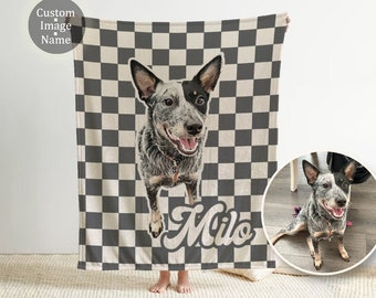 Custom Checker Pet Blanket Using Pet Photo + Name Custom Dog Blanket Personalized Dog or Cat Picture Blanket Pet Photo Blanket Dog Dad Gift,