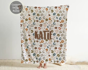 Personalized Retro Leopard Blanket: Custom Name Minky or Sherpa