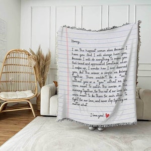Love Letter Blanket: Personalized Gift for Mom, Woven Handwriting Custom Throw for Dad or Men, Mother’s Day, Grandparent, Cotton Anniversary