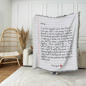 Manta de carta de amor: regalo personalizado para mamá, tiro personalizado con escritura a mano tejida para papá o hombre, día de la madre, abuelo, aniversario de algodón