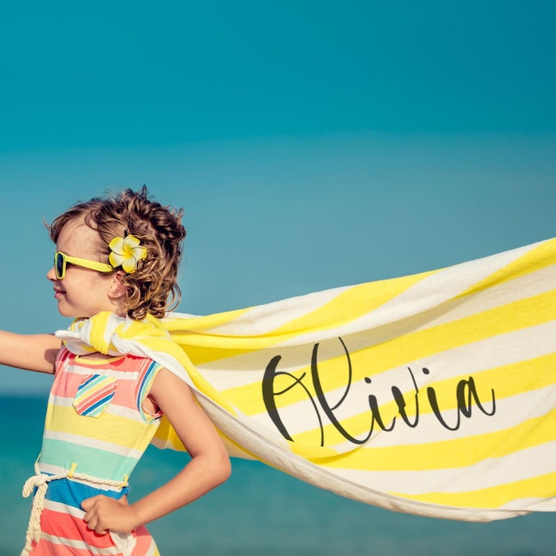 Classic Stripe Personalized Beach Towel Personalized Name Bath Towel Custom Pool Towel Beach Towel With Name Outside Birthday Vacation Gift