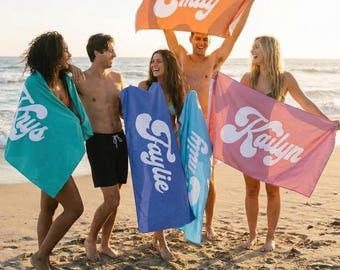 Personalized Beach Towel: Bold Font Custom Name, Vacation Gift