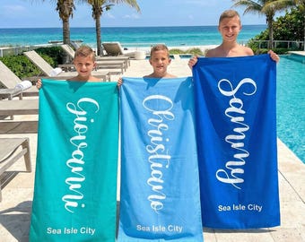 Personalized Script Name Beach Towel: Custom Vacation Gift