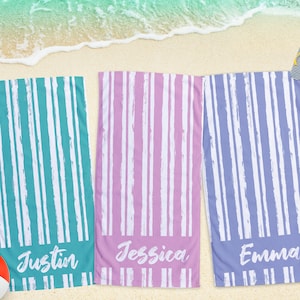 Script Line Style Personalized Beach Towel Personalized Name Bath Towel Custom Pool Towel Beach Towel With Name Outside Birthday Gift