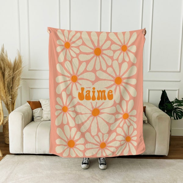 Personalized FLOWER Pattern in vintage rustic style blanket with Name, Custom blanket gift, Birthday Anniversary Gift