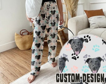 Custom Pet Photo Pajama Pants: Paw Design Personalized Dog Portrait