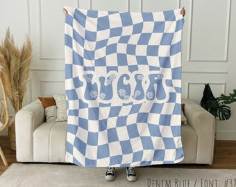 Personalized CHECKER Pattern in vintage rustic style blanket with Name, Custom blanket gift, Birthday Anniversary Gift