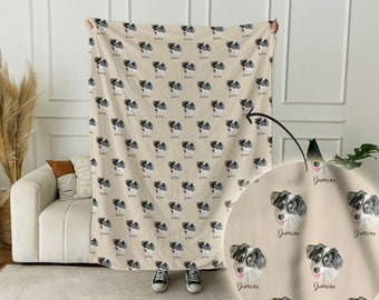 Personalized custom pet blanket, custom pet photo portrait blanket, soft flannel blanket, dog bed blanket, DOG face custom photo blanket