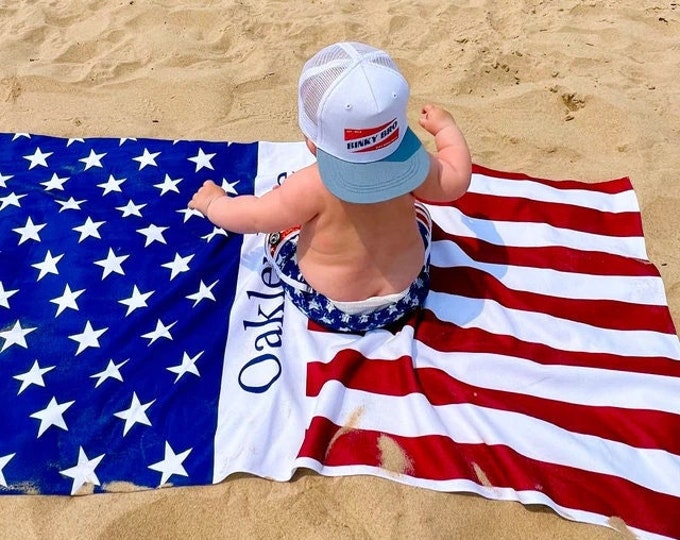 US Flag Personalized Beach Towel Personalized Name Bath Towel Custom Pool Towel Beach Towel With Name Outside Birthday Vacation Gift