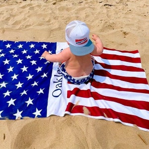 US Flag Personalized Beach Towel Personalized Name Bath Towel Custom Pool Towel Beach Towel With Name Outside Birthday Vacation Gift