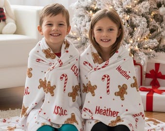 Personalized Kids Christmas Blanket – Custom Name Embroidered, Minky or Sherpa
