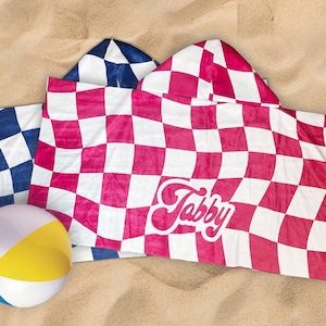 Personalized Kids Hooded Towel: Retro Vans Checkerboard, Custom Name image 2